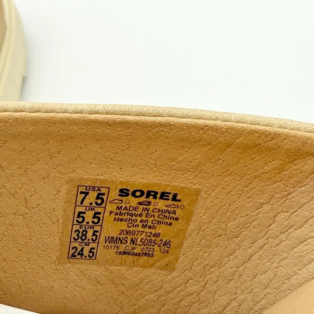 Sorel Womens Joanie Heel Slide Sandal US 7.5 EU 38.5 Beige Tan Leather EUC